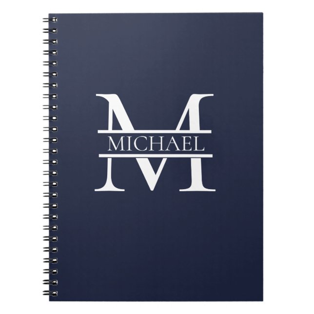 Personalised Elegant Navy Blue Monogram and Name Notebook (Front)