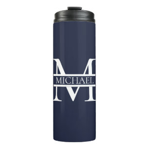 Personalised Elegant Navy Blue Monogram and Name Thermal Tumbler