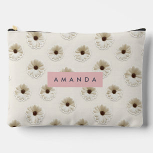 Personalised Elegant Neutral Daisy Floral Pattern Accessory Pouch