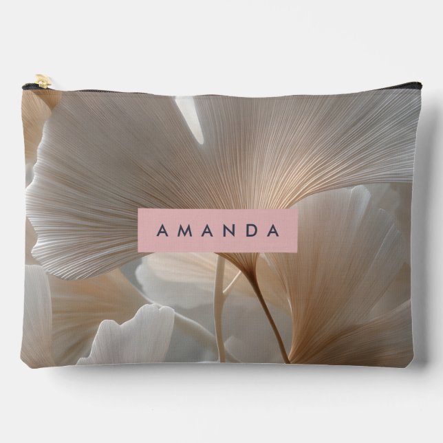 Personalised Elegant Neutral Ginkgo Leaves Accessory Pouch (Front)