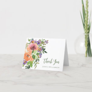 Personalised Elegant Orange Floral Watercolor Chic Thank You Card