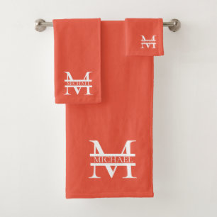 Personalised Elegant Orange Monogram and Name Bath Towel Set