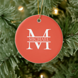 Personalised Elegant Orange Monogram and Name Ceramic Ornament