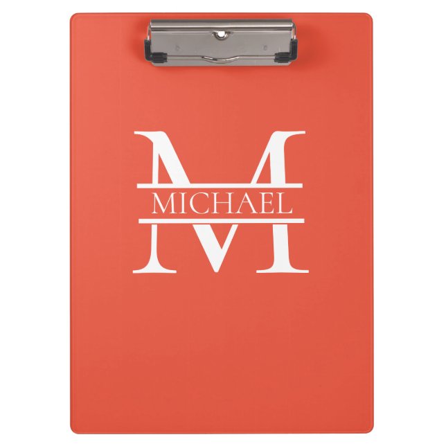 Personalised Elegant Orange Monogram and Name Clipboard (Front)