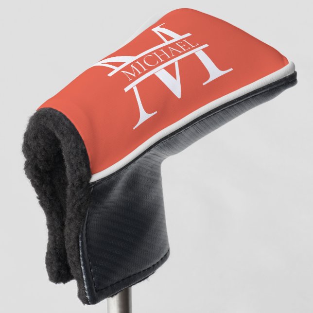 Personalised Elegant Orange Monogram and Name Golf Head Cover (3/4 Front)