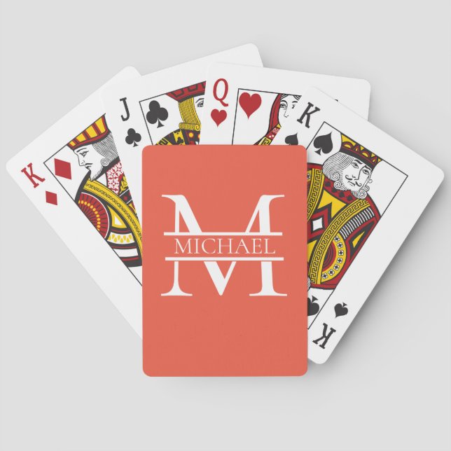 Personalised Elegant Orange Monogram and Name Playing Cards (Back)