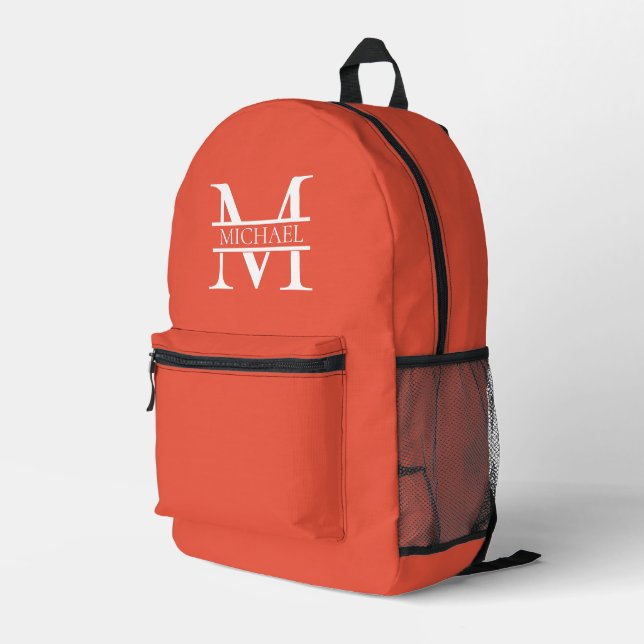 Personalised Elegant Orange Monogram and Name Printed Backpack (Back Corner Right)