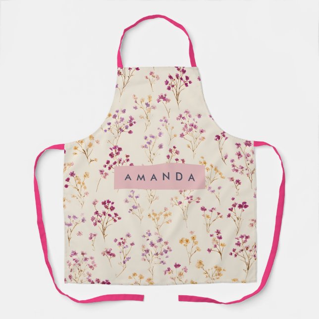 Personalised Elegant Pastel Floral Design Apron (Front)