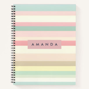 Personalised Elegant Pastel Macaron Stripe Notebook