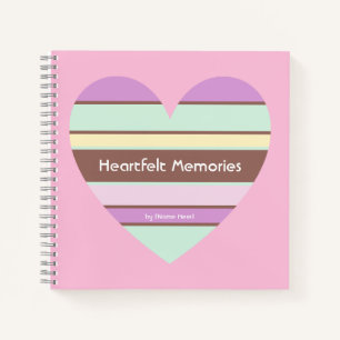 Personalised Elegant Pastel Stripes Heart on Pink Notebook