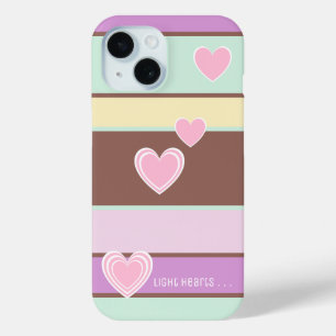 Personalised Elegant Pastel Stripes, Pink Hearts iPhone 15 Case