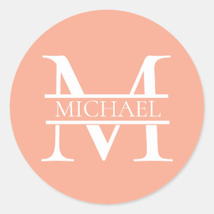 Personalised Elegant Peach Monogram and Name Classic Round Sticker