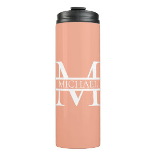 Personalised Elegant Peach Monogram and Name Thermal Tumbler