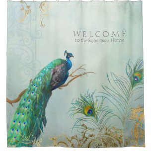 Personalised Elegant Peacock Feathers Tree Branch Shower Curtain
