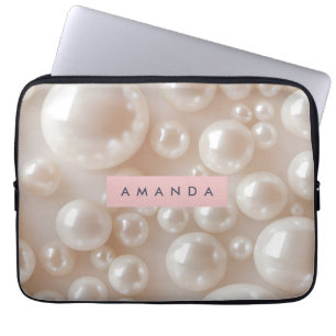 Personalised Elegant Pearl Soft White Luxury Laptop Sleeve