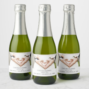 Personalised Elegant Photo Typography Wedding Mini Sparkling Wine Label