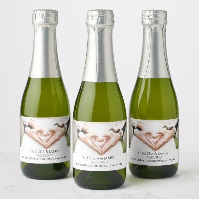 Personalised Elegant Photo Typography Wedding Mini Sparkling Wine Label (Bottles)