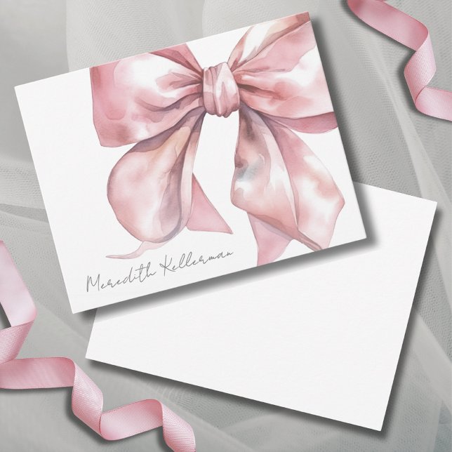 Personalised Elegant Pink Bow Thank You Card (Personalized Elegant Pink Bow Thank You Note Card)