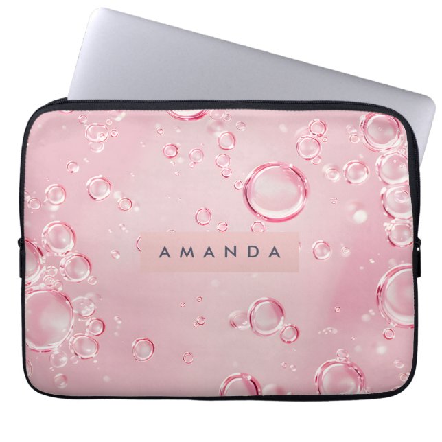 Personalised Elegant Pink Bubble Aesthetic Laptop Sleeve (Front)