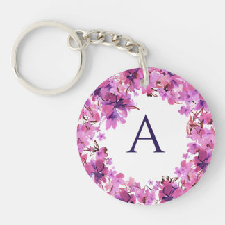 Personalised Elegant Pink Floral Monogram  Key Ring