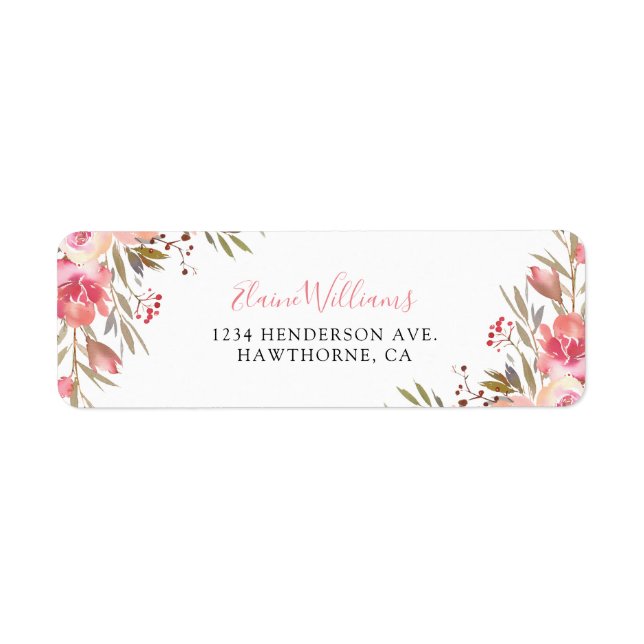 Personalised Elegant Pink Floral Return Address Label (Front)
