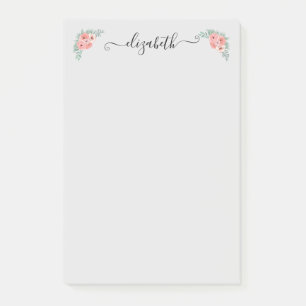 Personalised Elegant Pink Floral Script  Post-it Notes