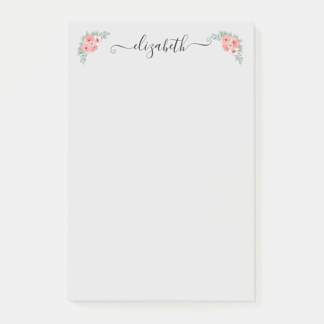 Personalised Elegant Pink Floral Script  Post-it Notes (Front)