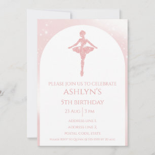 Personalised Elegant Pink Glitter Ballet Birthday Invitation