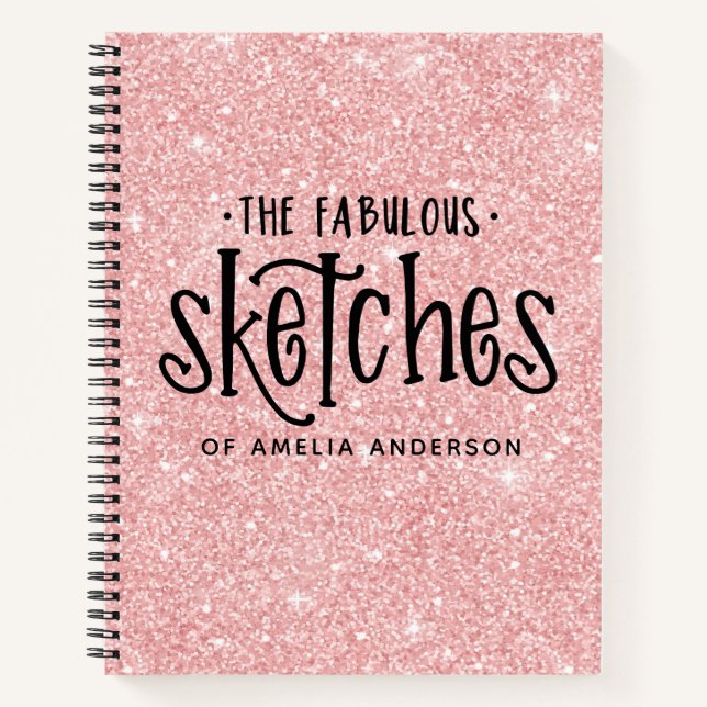 Personalised Elegant Pink Glitter Sketchbook Noteb Notebook (Front)