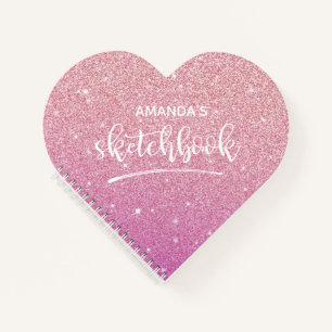 Personalised Elegant Pink Glitter Sketchbook Notebook