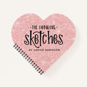 Personalised Elegant Pink Glitter Sketchbook Notebook