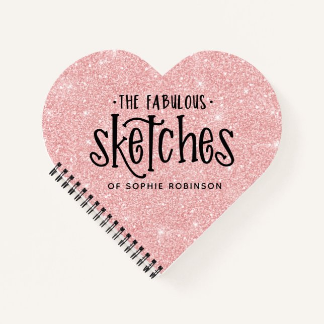 Personalised Elegant Pink Glitter Sketchbook Notebook (Front)