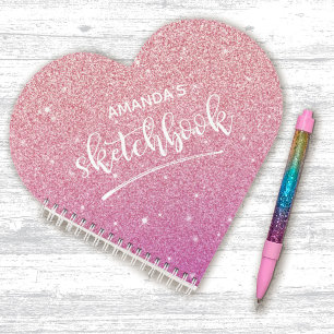 Personalised Elegant Pink Glitter Sketchbook Notebook