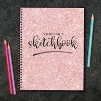 Personalised Elegant Pink Glitter Sketchbook