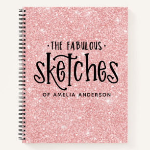 Personalised Elegant Pink Glitter Sketchbook Notebook