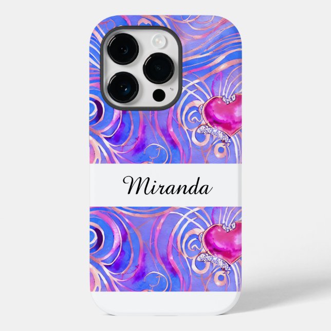 Personalised Elegant Pink Heart iPhone 14 Pro Case (Back)