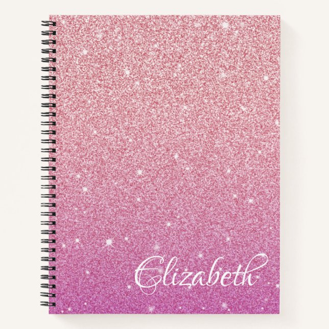  Personalised Elegant Pink Ombre Glitter Notebook (Front)