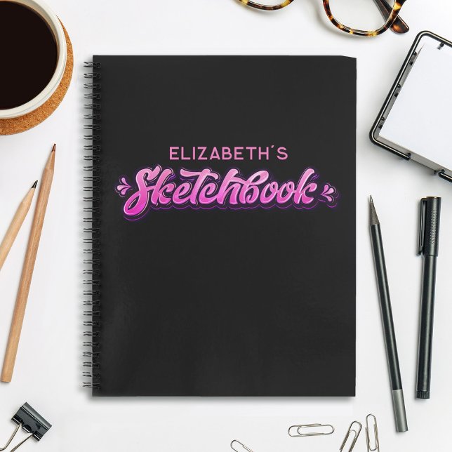 Personalised Elegant Pink Script Girl Sketchbook Notebook (Creator Uploaded)