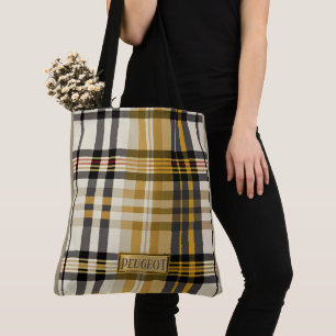 Personalised Elegant Plaid Tan and Taupe Tote Bag