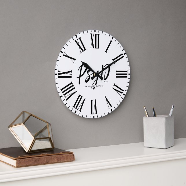 Personalised Elegant PsyD Doctor of Psychology Large Clock (Office)