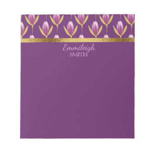 Personalised Elegant Purple Floral and Gold Notepad