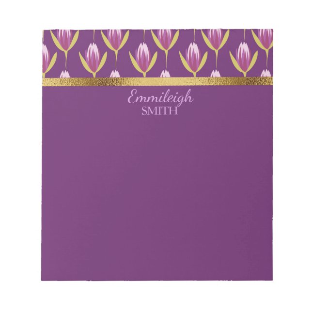 Personalised Elegant Purple Floral and Gold Notepad (Front)