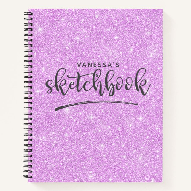 Personalised Elegant Purple Glitter Sketchbook Notebook (Front)