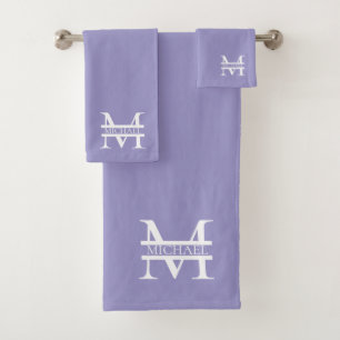 Personalised Elegant Purple Monogram and Name Bath Towel Set