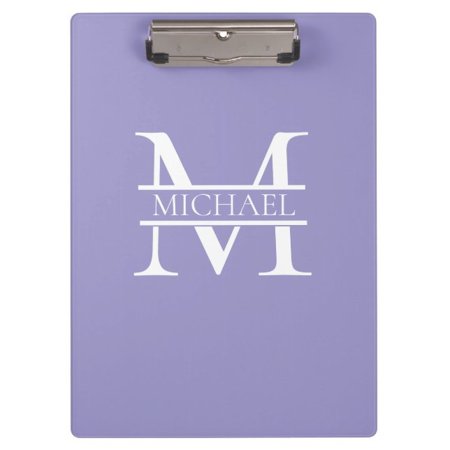 Personalised Elegant Purple Monogram and Name Clipboard (Front)