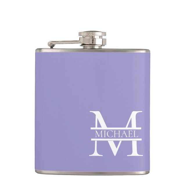 Personalised Elegant Purple Monogram and Name Hip Flask (Front)