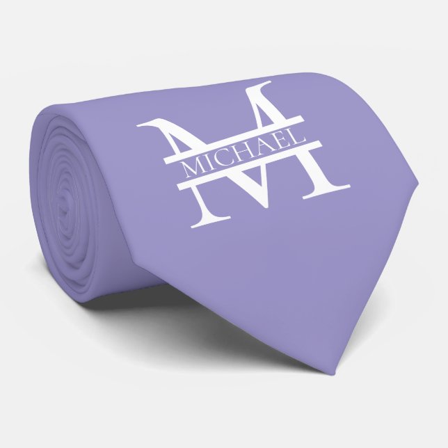 Personalised Elegant Purple Monogram and Name Tie (Rolled)