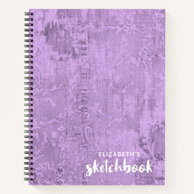 Personalised Elegant Purple Sketchbook Your Name Notebook (Front)