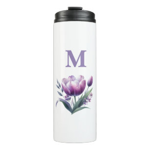 Personalised Elegant purple Tulip Monogram Thermal Tumbler