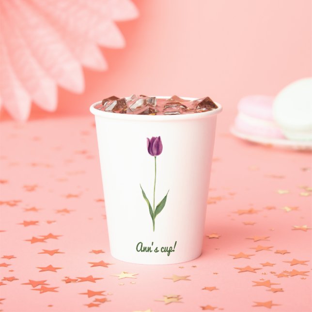 Personalised Elegant Purple Tulip Paper Cups (Insitu)